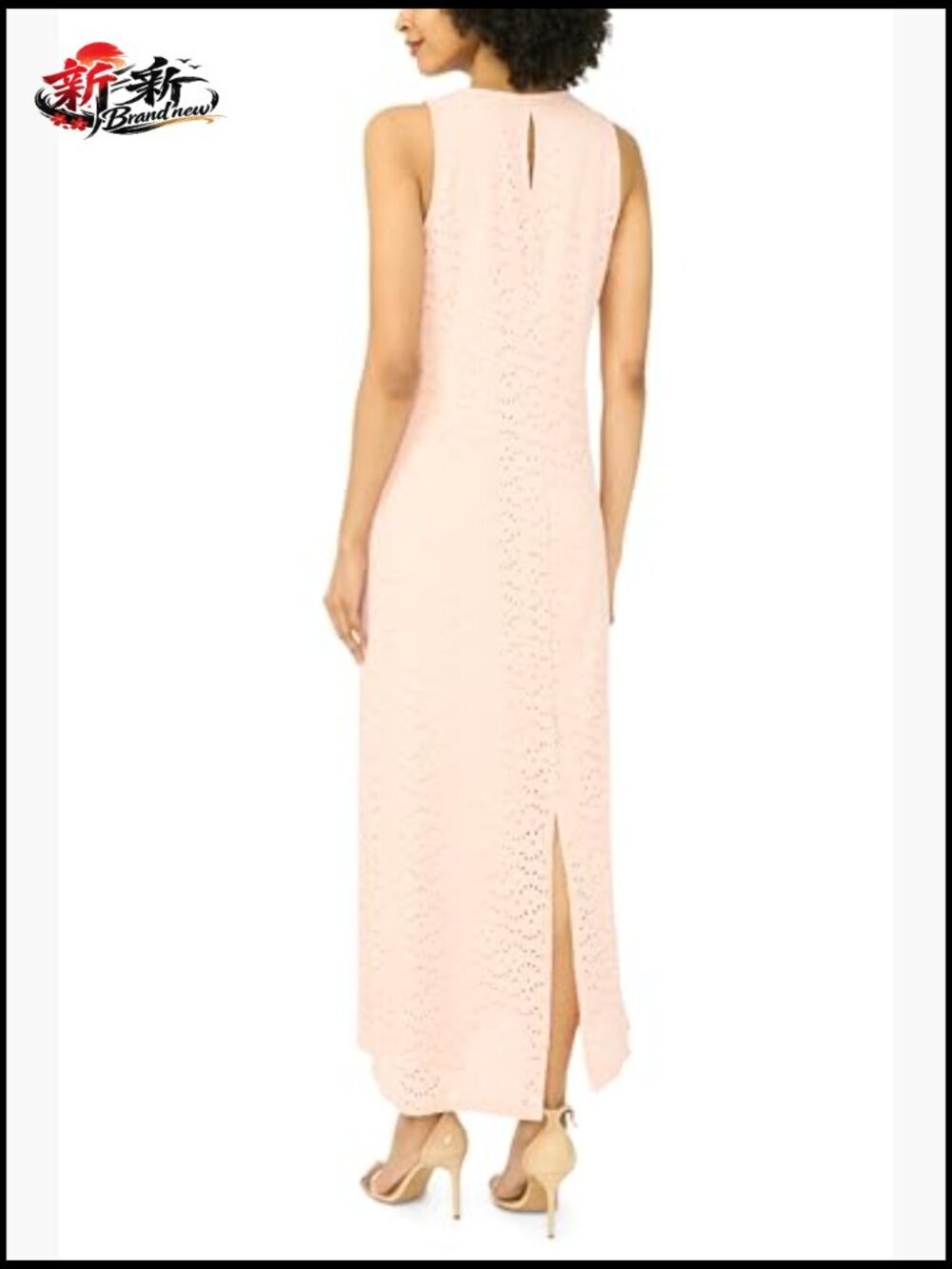 Knit Eyelet Maxi Tank Dress - A-Line Square Neck Maxi Dress - Picture 2 of 4